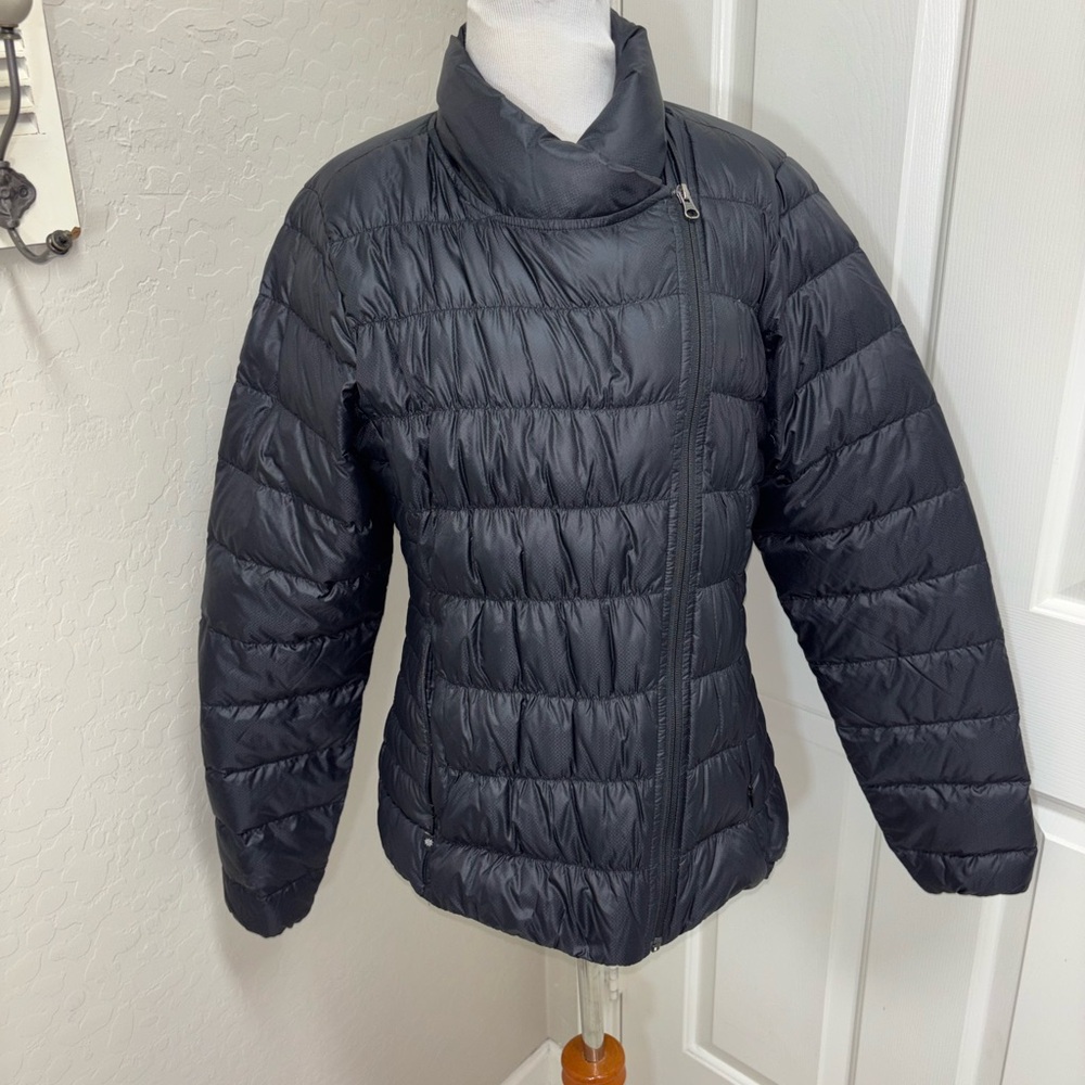 Athleta Downalicious Women's L Goose Down Black Quilted Puffer Jacket